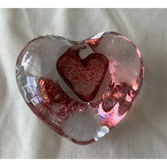 Other - VTG Glass Heart Paperweight  Blown Art Glass Heart Paperweight Murano  Style